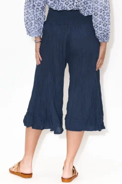 Pants<Namastai Janet Navy Cropped Crinkle Cotton Pant