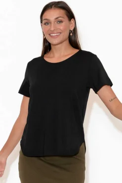 Sleeved Tops<Lou Lou Janis Black Bamboo Tee