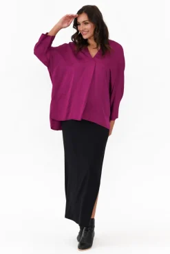 Sleeved Tops<La Strada Jason Purple Gloss Top