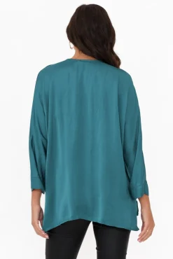 Sleeved Tops<La Strada Jason Teal Gloss Top