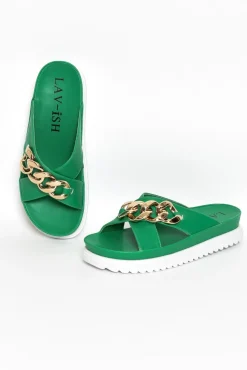 Flat Sandals<Lav-Ish Jelena Green Chain Crossover Slide