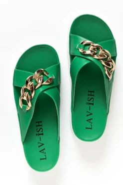 Flat Sandals<Lav-Ish Jelena Green Chain Crossover Slide