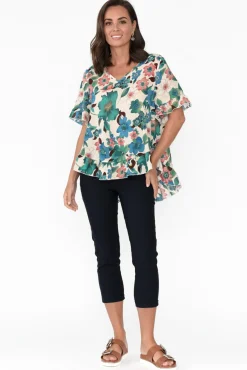 Cotton Tops<Wishstone Jenelle Green Floral Frill Top