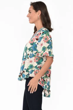 Cotton Tops<Wishstone Jenelle Green Floral Frill Top