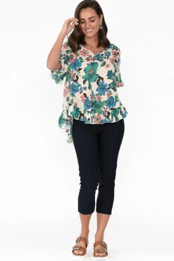 Cotton Tops<Wishstone Jenelle Green Floral Frill Top