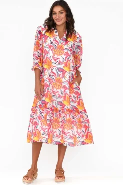 Midi Dresses<Liberty Rose Jetta Pink Botanical Shirt Dress