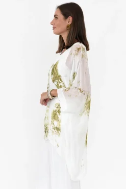 Sleeved Tops<Donna Donna Jill Khaki Watercolour Silk Layer Top