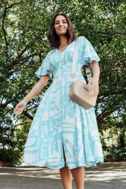 Midi Dresses<Label of Love Joel Blue Abstract Button Dress