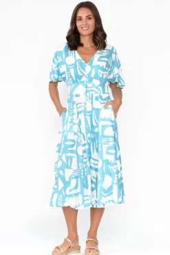 Midi Dresses<Label of Love Joel Blue Abstract Button Dress