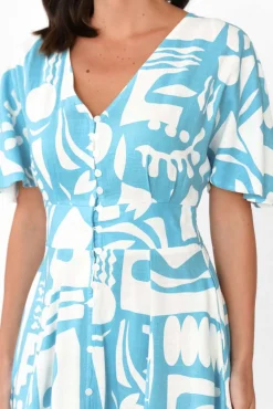 Midi Dresses<Label of Love Joel Blue Abstract Button Dress