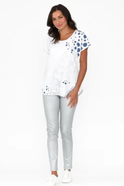 Cotton Tops<Cafe Latte Joetta Blue Animal Cotton Foil Top