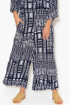 Pants<Portobello Jolene Navy Abstract Print Crinkle Pant