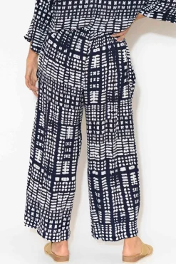 Pants<Portobello Jolene Navy Abstract Print Crinkle Pant