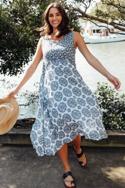 Midi Dresses<Namastai Jolie Navy Fiesta Crinkle Cotton Dress