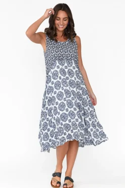 Midi Dresses<Namastai Jolie Navy Fiesta Crinkle Cotton Dress