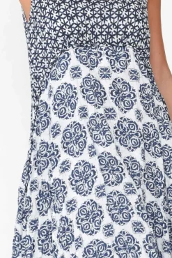 Midi Dresses<Namastai Jolie Navy Fiesta Crinkle Cotton Dress