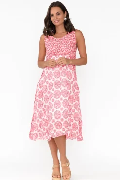 Midi Dresses<Namastai Jolie Red Fiesta Crinkle Cotton Dress