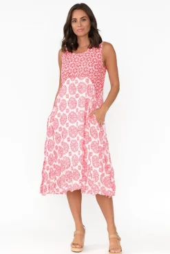 Midi Dresses<Namastai Jolie Red Fiesta Crinkle Cotton Dress