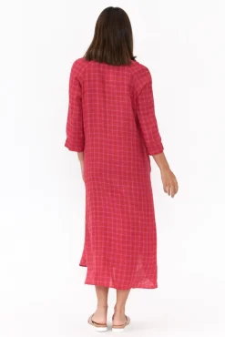 Linen Dresses<Soul Sparrow Jonah Pink Check Linen Button Dress