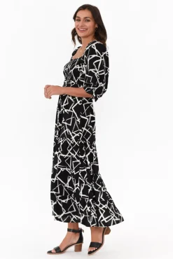 Below Knee Dresses<Silver Wishes Jonathan Black Geo Shirred Maxi Dress