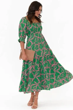 Maxi Dresses<Silver Wishes Jonathan Green Geo Shirred Maxi Dress