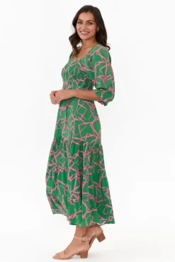 Maxi Dresses<Silver Wishes Jonathan Green Geo Shirred Maxi Dress