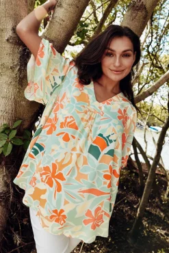 Tunic Tops<PQ Jordyn Orange Garden V Neck Top