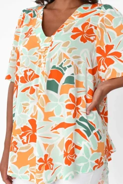 Tunic Tops<PQ Jordyn Orange Garden V Neck Top
