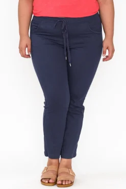 Pants<Cafe Latte Joselyn Navy Cotton Blend Drawstring Pant