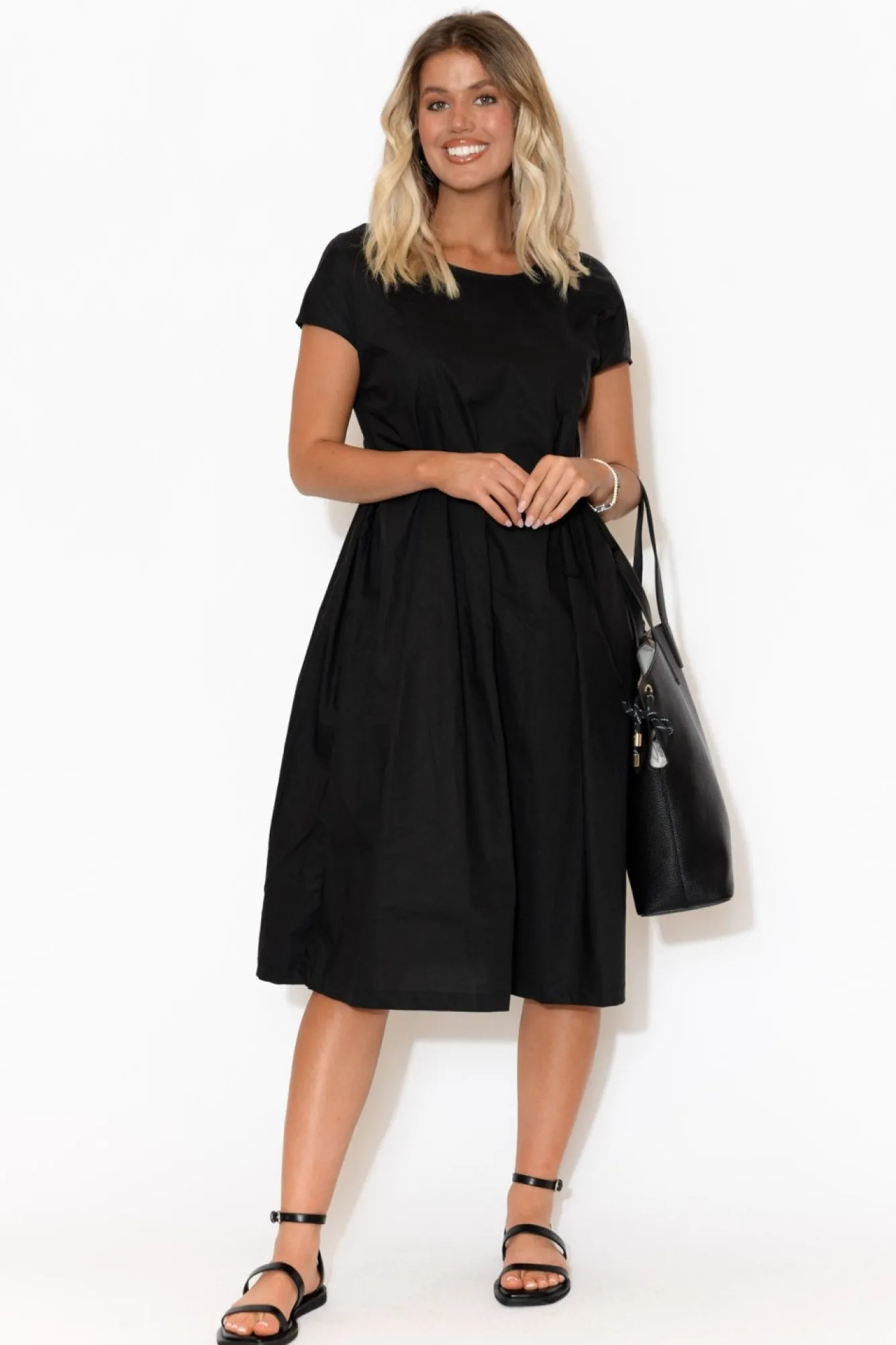 Cotton Dresses<Tirelli Josephine Black Cotton Tuck Dress