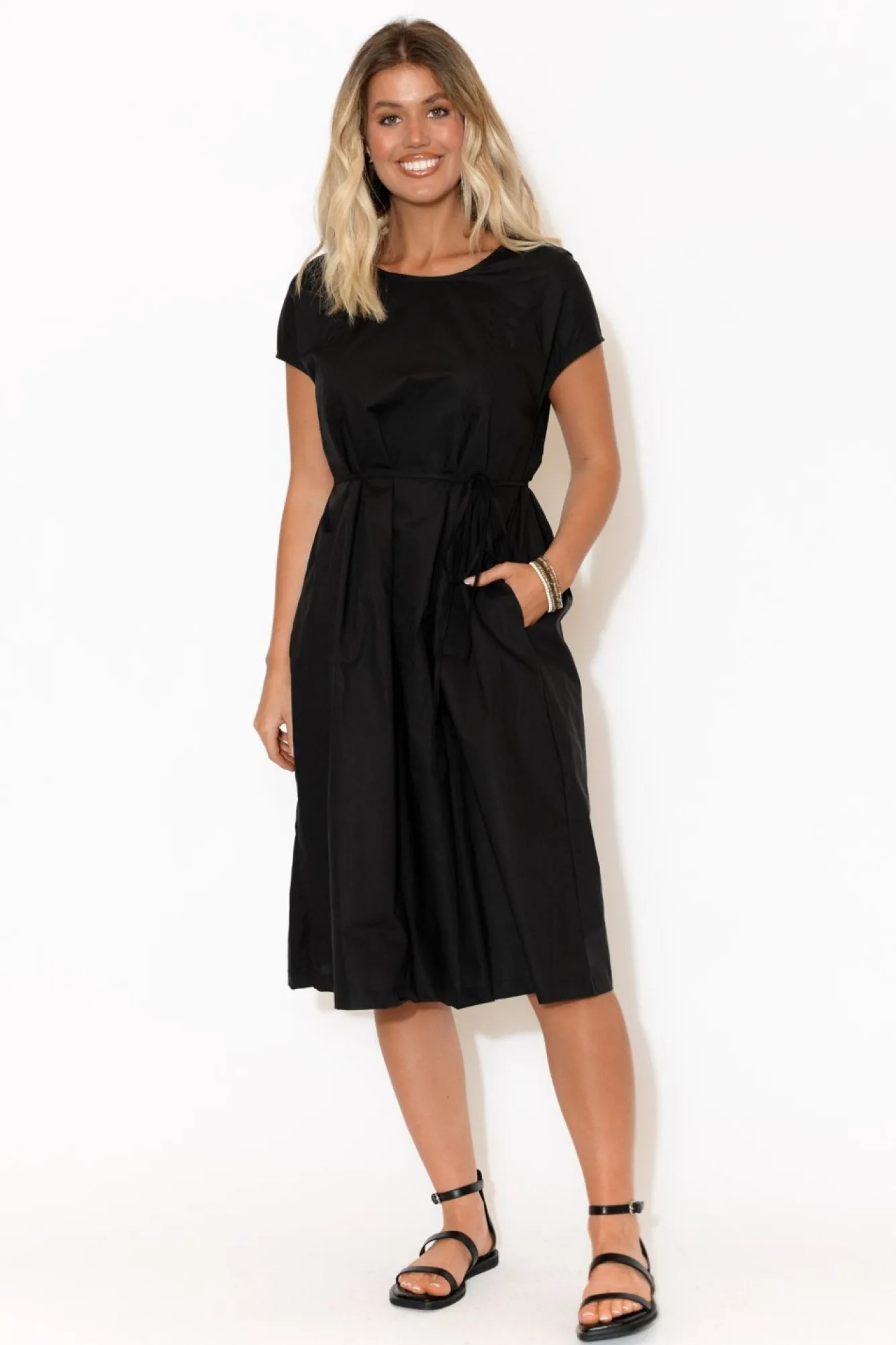 Cotton Dresses<Tirelli Josephine Black Cotton Tuck Dress