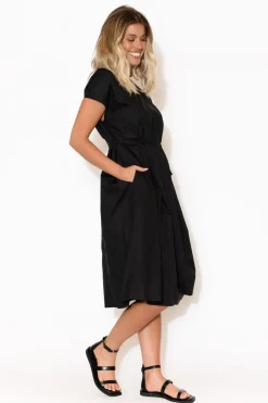 Cotton Dresses<Tirelli Josephine Black Cotton Tuck Dress
