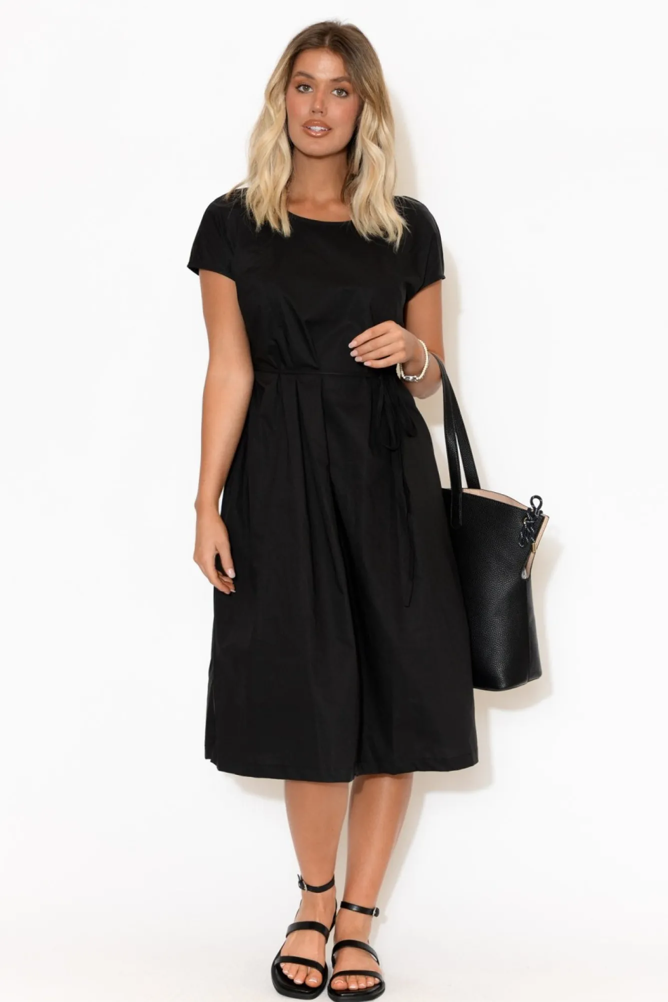 Cotton Dresses<Tirelli Josephine Black Cotton Tuck Dress
