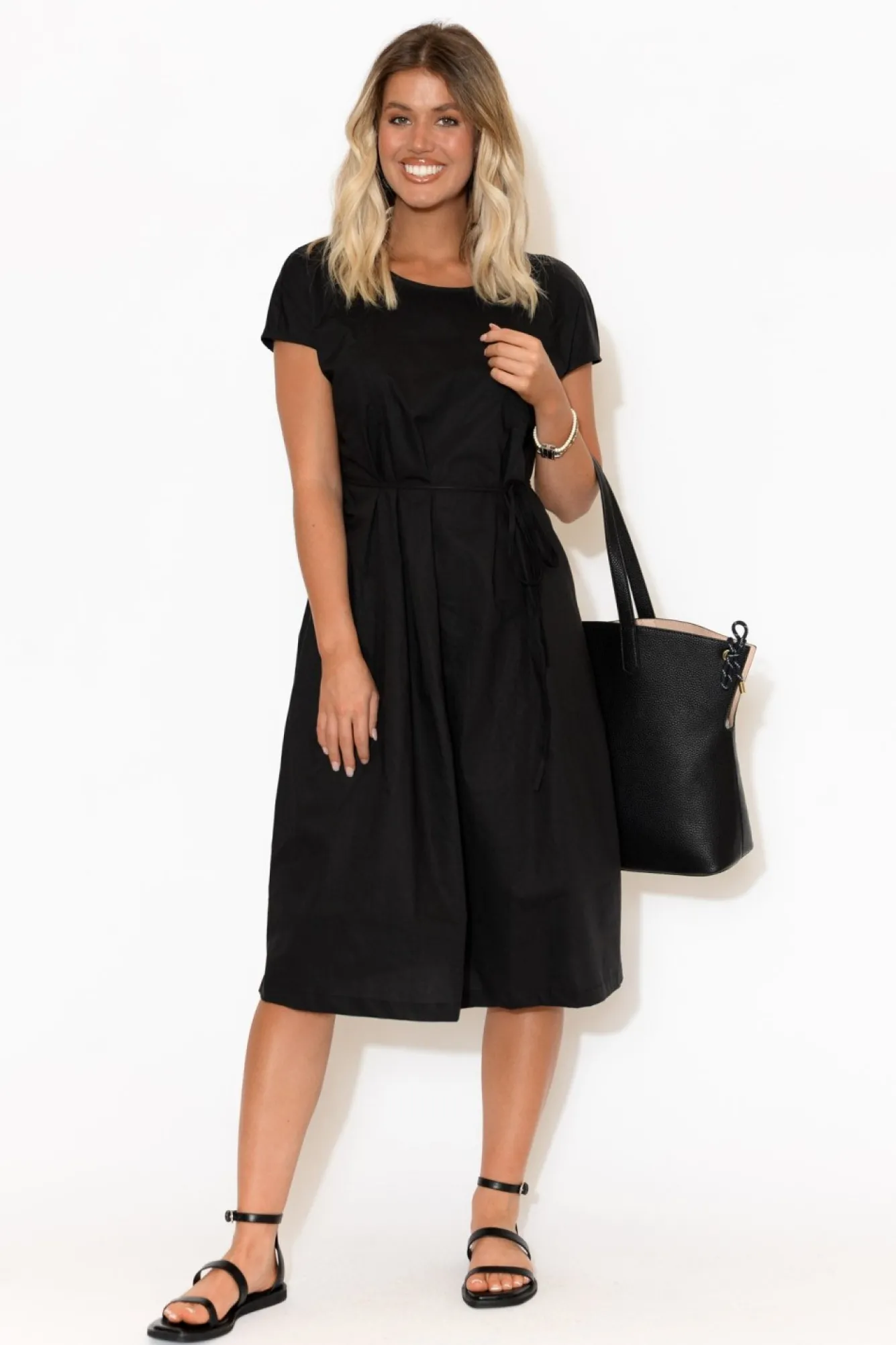 Cotton Dresses<Tirelli Josephine Black Cotton Tuck Dress