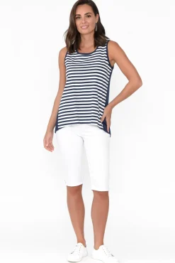 Cotton Tops<Betty Basics Josie Navy Stripe Cotton Tank