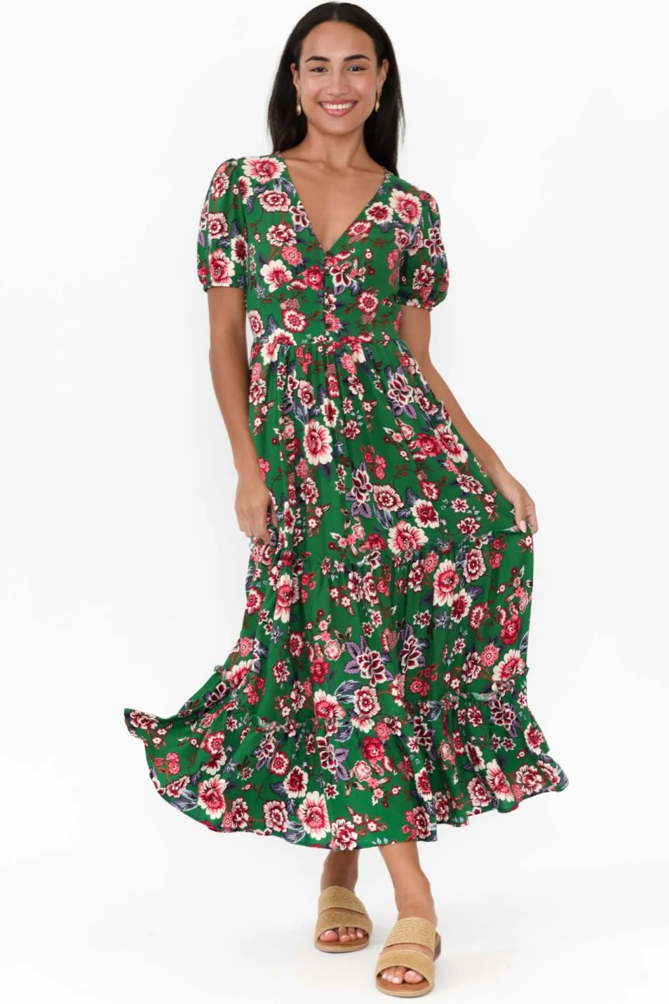 Maxi Dresses<Isabella Boho Joy Green Garden Midi Dress