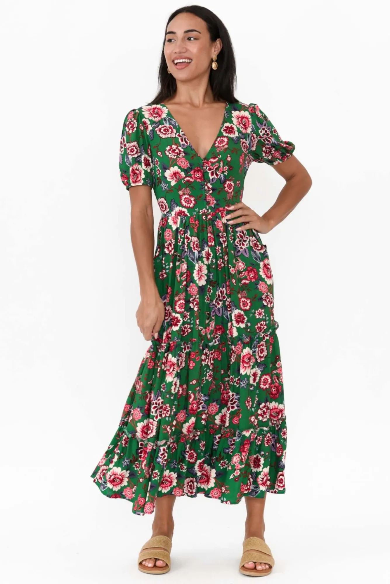 Maxi Dresses<Isabella Boho Joy Green Garden Midi Dress