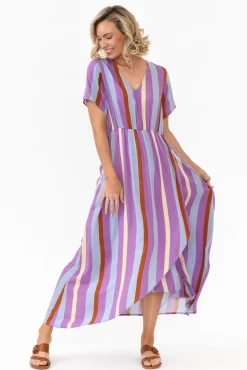 Maxi Dresses<PQ Joy Purple Stripe Elastic Waist Dress