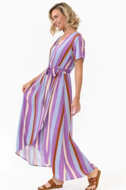 Maxi Dresses<PQ Joy Purple Stripe Elastic Waist Dress