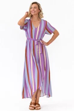 Maxi Dresses<PQ Joy Purple Stripe Elastic Waist Dress