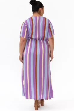 Maxi Dresses<PQ Joy Purple Stripe Elastic Waist Dress