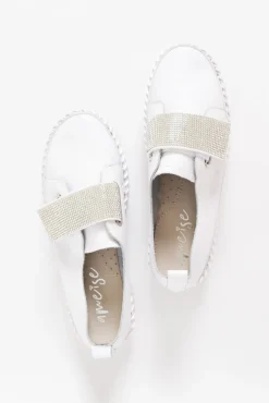 White Sneakers<Ameise Jubilee White Leather Diamante Sneaker