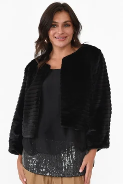 Jackets<La Strada Jude Black Faux Fur Jacket