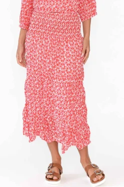 Skirts<Namastai Jude Red Flower Crinkle Cotton Skirt