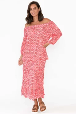 Skirts<Namastai Jude Red Flower Crinkle Cotton Skirt