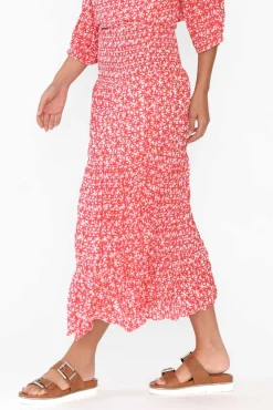 Skirts<Namastai Jude Red Flower Crinkle Cotton Skirt