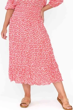 Skirts<Namastai Jude Red Flower Crinkle Cotton Skirt