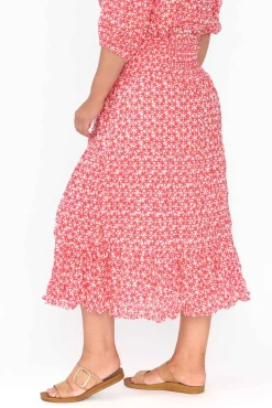 Skirts<Namastai Jude Red Flower Crinkle Cotton Skirt