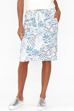 Skirts<Cafe Latte Julissa Blue Floral Drawstring Skirt