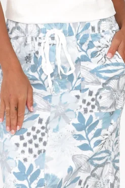 Skirts<Cafe Latte Julissa Blue Floral Drawstring Skirt